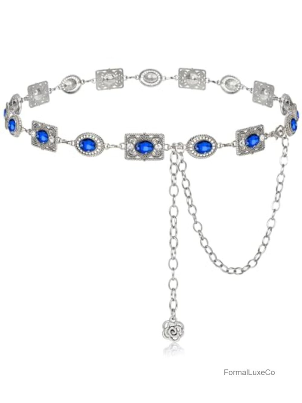 Women's Western Concho Chain Belt Metal Gems Waist Chain for Jeans Dress